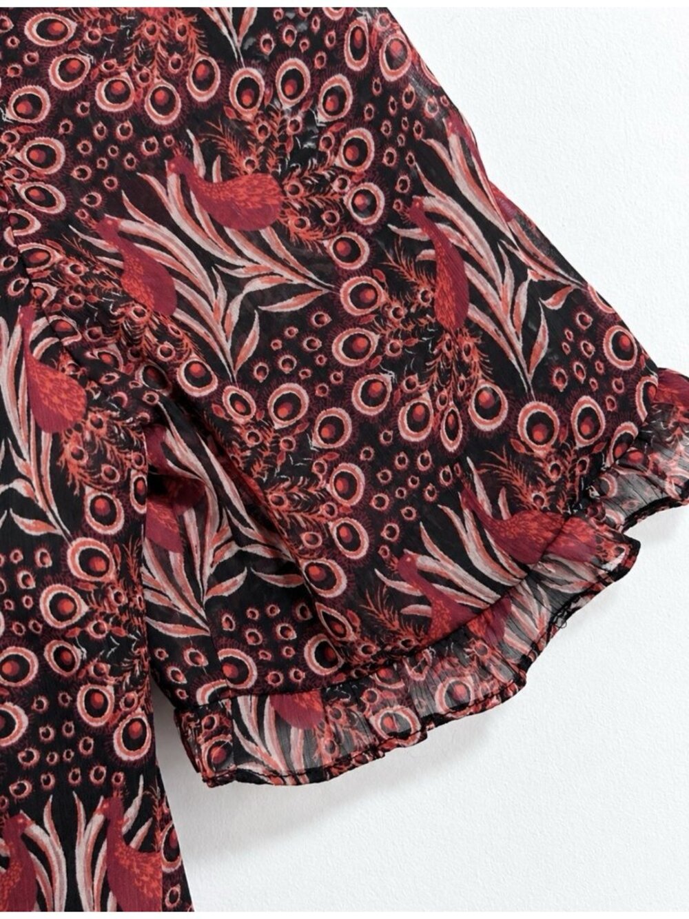 Daniel Rainn Anthropologie Tina Peacock Print Boho Blouse Burgundy Women’s S - Picture 9 of 10